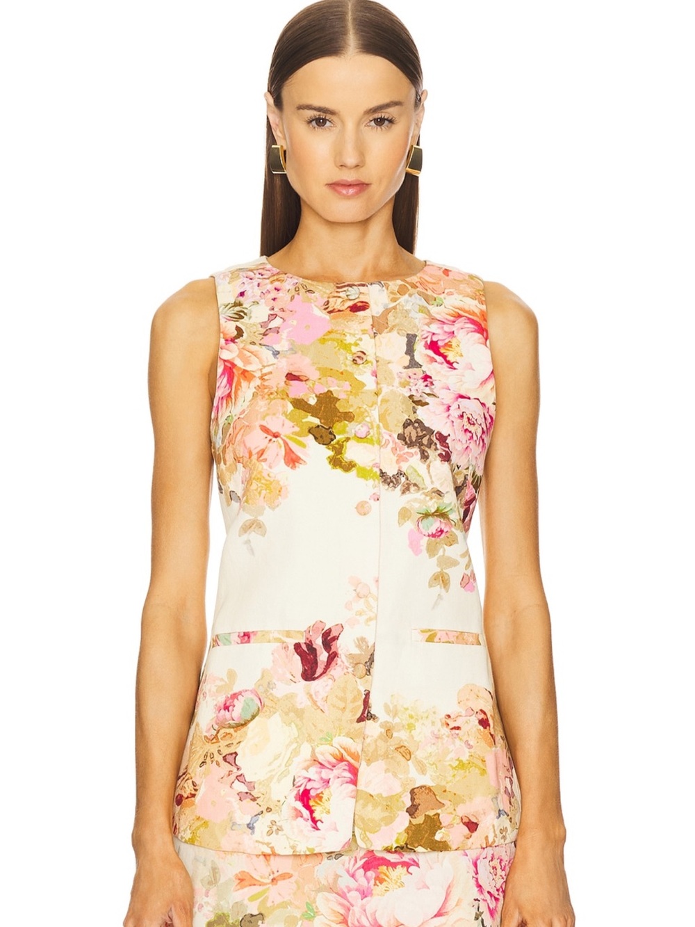 HEMANT & NANDITA Floral Sleeveless Ivory Pink Green TOP AND SKIRT